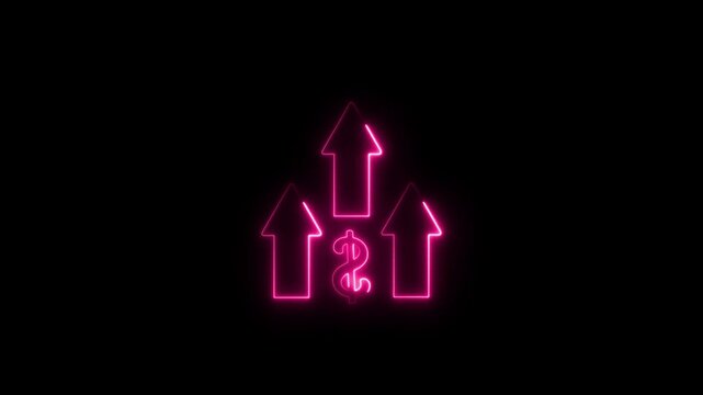 Animation of dollar sign icon and up arrow.Dollar sign with Arrow.Dollar rate increase icon animation . Money symbol with stretching arrow up. Rising prices. Business cost sale icon.