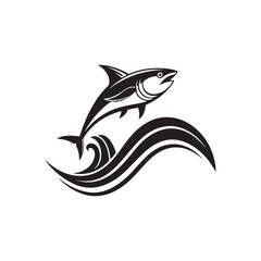 fish and wave silhouette vector line art logo