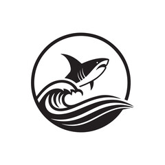 shark and wave silhouette vector line art logo