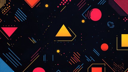 Abstract geometric pattern with vibrant colors on a dark background.