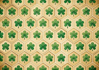 St. Patrick's Day Invitation Background: Elegant Emerald & Champagne Hexagon Pattern with Clover Accents