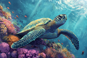 Fototapeta premium sea turtle swimming