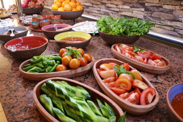 Carefully prepared buffet breakfast at a hotel
