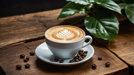 Perfectly brewed latte with artistic foam leaf