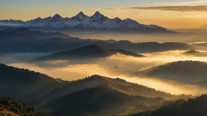 Obraz premium Sunrise over mountain range with golden light