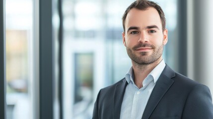 Fototapeta premium A professional man in formal attire stands confidently in a modern office setting, showcasing a mix of style and professionalism.