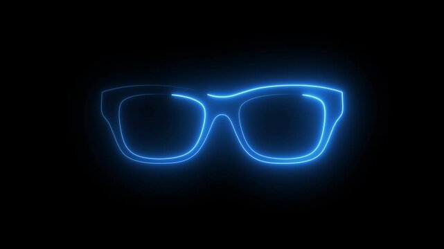Glowing neon line sunglasses animation with dark screen.
