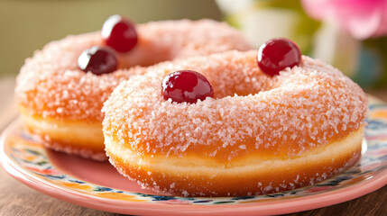 Sugar Donuts with Cherries - A Delicious Food Photography