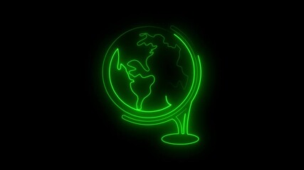 Glowing Neon Earth Globe icon animation . neon global texture icon isolated .World map glowing neon sign . - Powered by Adobe