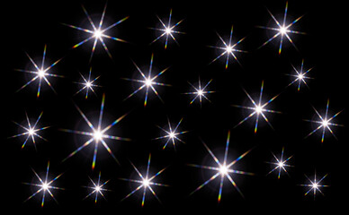 colorful flashy spotlight star made with optical star filter on camera