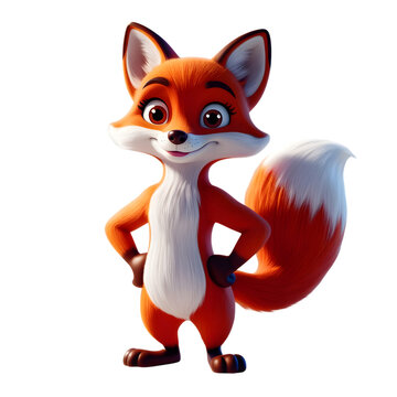 3d cute cartoon character of red fox on transparent background 