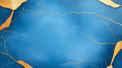 A vibrant blue background framed with elegant gold accents and subtle cracks.