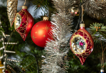 Christmas Bauble on Tree. Festive decorations on a Christmas tree.