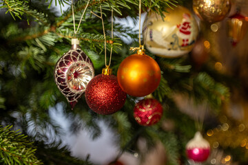 Christmas Bauble on Tree. Festive decorations on a Christmas tree.