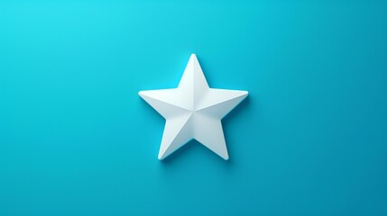 A white, 3D star on a blue background.