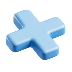 Obraz premium Minimalist Blue 3D Cross Icon with Rounded Edges on Isolated White Background