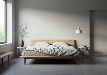 Interior room with a minimalist design bed.