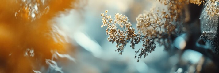 Fototapeta premium Close-up of delicate, dried plant branch with blurred background.