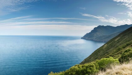 Tranquil Serenity A Wide Illustration of a Calm Ocean at Dusk with Soft Waves and Gentle Reflections, Perfect for Evoking Peaceful Atmospheres in Art and Design Projects