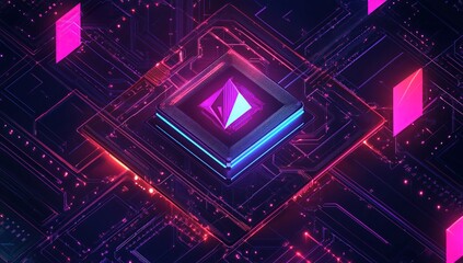 Abstract Neon Circuitry: Glowing Lines, Shapes, and Colors in a Futuristic Digital Design