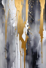 Abstract Watercolor Art with Gold and Silver Accents on Distressed Canvas
