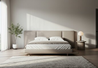 Interior room with a minimalist design bed.