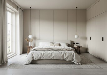 Interior room with a minimalist design bed.