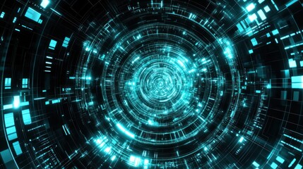 Fototapeta premium Abstract glowing teal digital tunnel.
