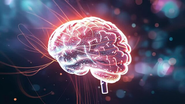 Complex network of connections and data flow transmitting through digital brain representing machine learning, artificial intelligence and big data analysis