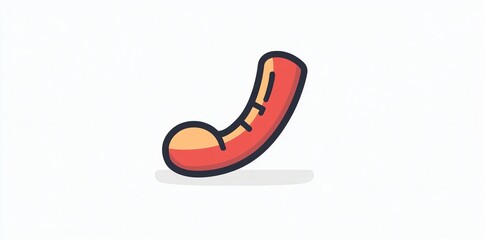 Fototapeta premium Cartoon illustration of a red hotdog with a curved shape.
