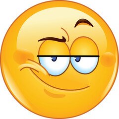 sly or mischievous emoji emoticon with raised eyebrow, half-closed eyes and subtle smirk, plotting something, feeling clever, or acting cheeky