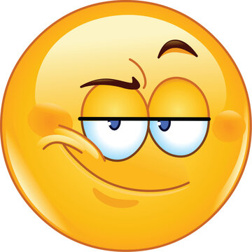 sly or mischievous emoji emoticon with raised eyebrow, half-closed eyes and subtle smirk, plotting something, feeling clever, or acting cheeky