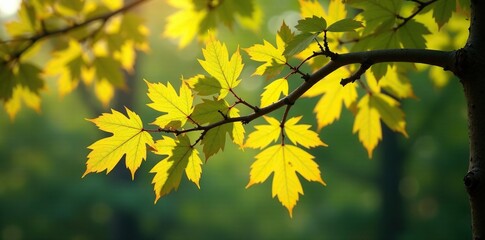 Obraz premium Beech leaves rustling on the branch of an ancient tree, nature, outdoor scene, branch