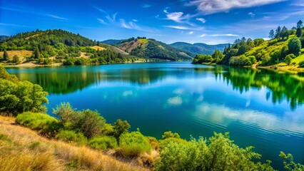 Fototapeta premium Stunning Ukiah Lake View: California Lakeside Serenity - High-Resolution Stock Photo