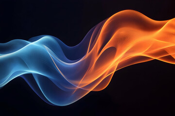 A dynamic abstract fluid wave blending vibrant orange and blue hues, creating a sense of motion and energy with smooth, flowing lines
