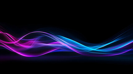 A futuristic abstract background featuring glowing neon blue and purple waveforms on a sleek black surface, creating a dynamic and modern aesthetic