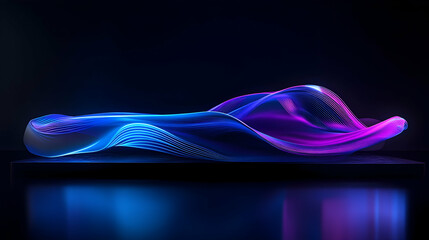 A futuristic abstract background featuring glowing neon blue and purple waveforms on a sleek black surface, creating a dynamic and modern aesthetic