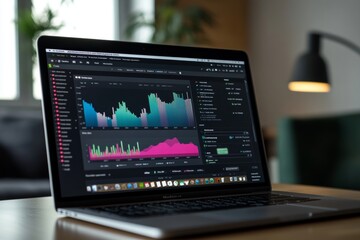Close up view of laptop display featuring website traffic analytics and performance metrics