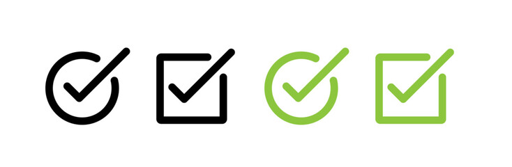 check box icon with correct, accept checkmark icons green tick box, checklist circle frame - checkbox symbol sign.
