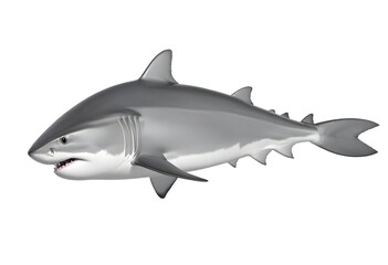 Obraz premium A whole shark with a streamlined body, featuring a silver-gray coloration on its sides and a darker back. The fish has a prominent eye and a slightly forked tail. The background is plain white , empha