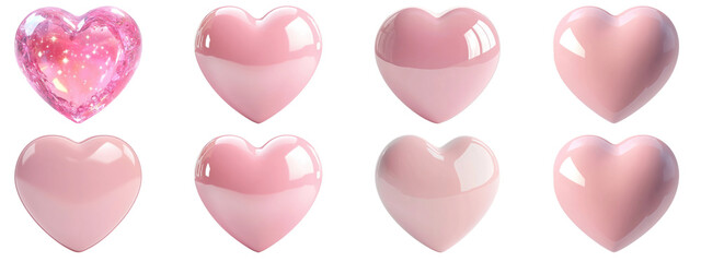 PNG Glossy pink heart shapes, element set on transparent background