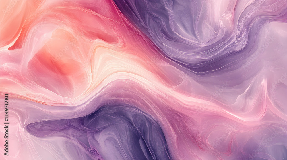 Wall mural abstract background with smooth, curving lines in shades of pink, purple, and white, creating a soft