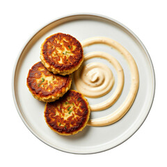 Fototapeta premium A plate of crab cakes with remoulade sauce