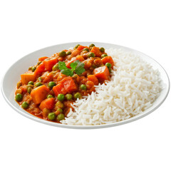 A serving of vegetable korma with basmati rice