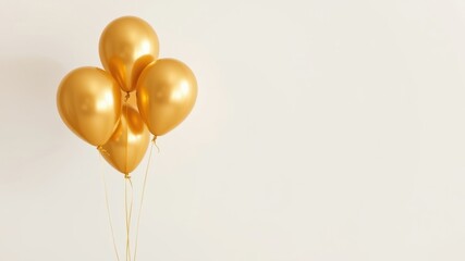 A cluster of four golden balloons against a simple white backdrop, symbolizing celebration and joy