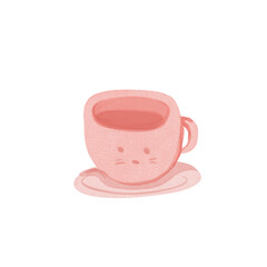 pink cat mug watercolour illustration for stiker, icon, cat lover, foodies 