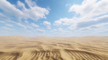 Fototapeta premium Expansive Desert Landscape Under a Blue Sky with Wispy Clouds and Gentle Sand Dunes Creating a Serene Natural Environment for Travel and Exploration