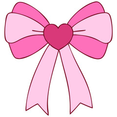 cute pink bow with heart center, perfect for decorations and gifts