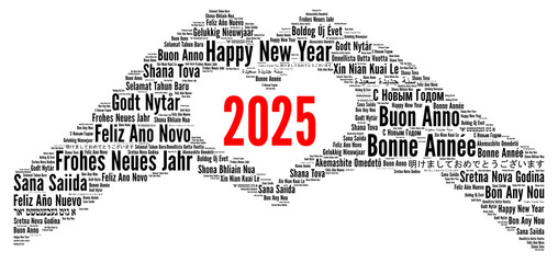 Happy New Year 2025 word cloud in different languages	