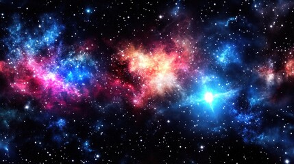 Vibrant nebula with swirling colors and stars.